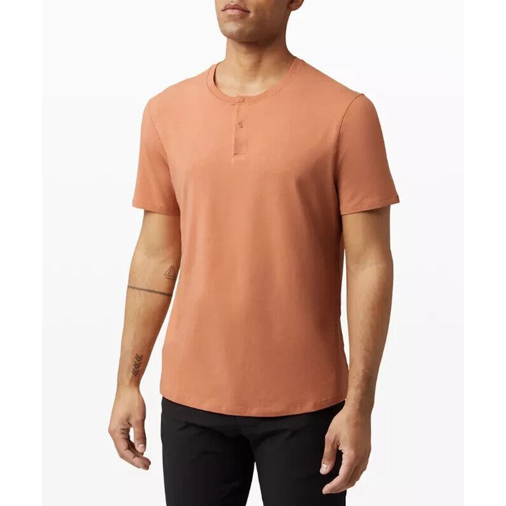 Lululemon 5 Year Basic Short Sleeve Henley Sedona Sunset Stretch Men's L/XL? - Picture 1 of 16